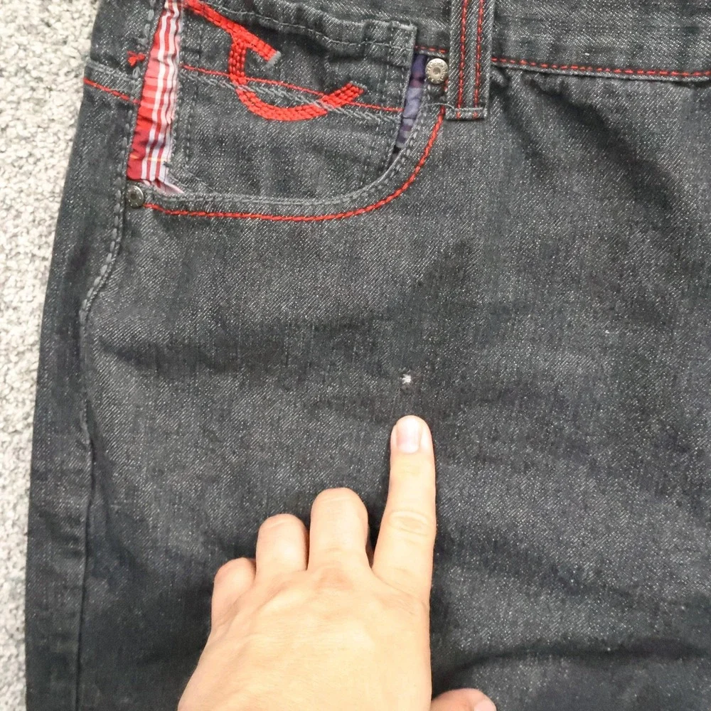 Red Ape Jeans Mens 38X29 wide leg baggy y2k Pants Red Stitching Streetwear